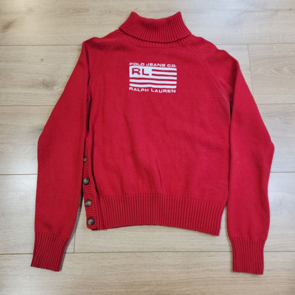 VTG Polo Jeans Co Ralph Lauren Sweater Womens Large Flag Turtleneck Side Button